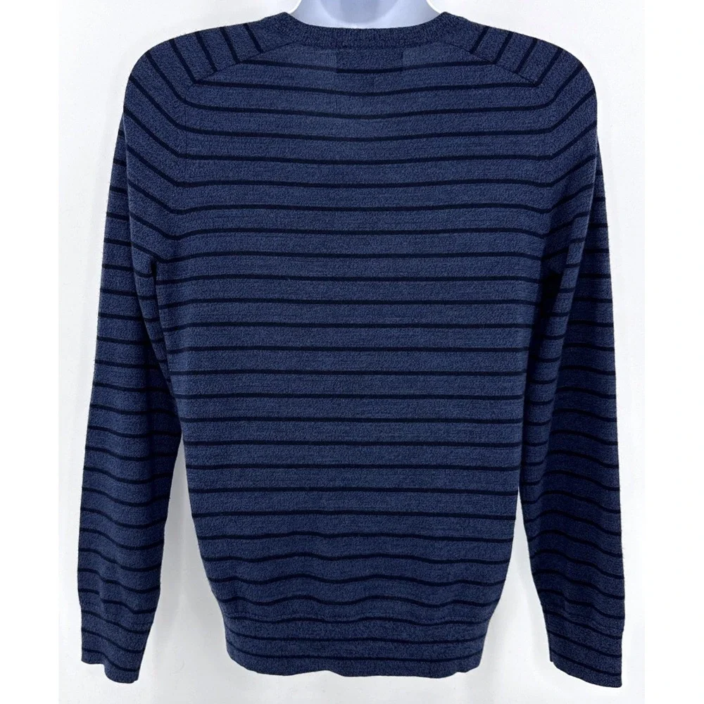 Banana Republic Sweater Men's‎ M Fine Italian Merino Wool Blue Stripe V-Neck